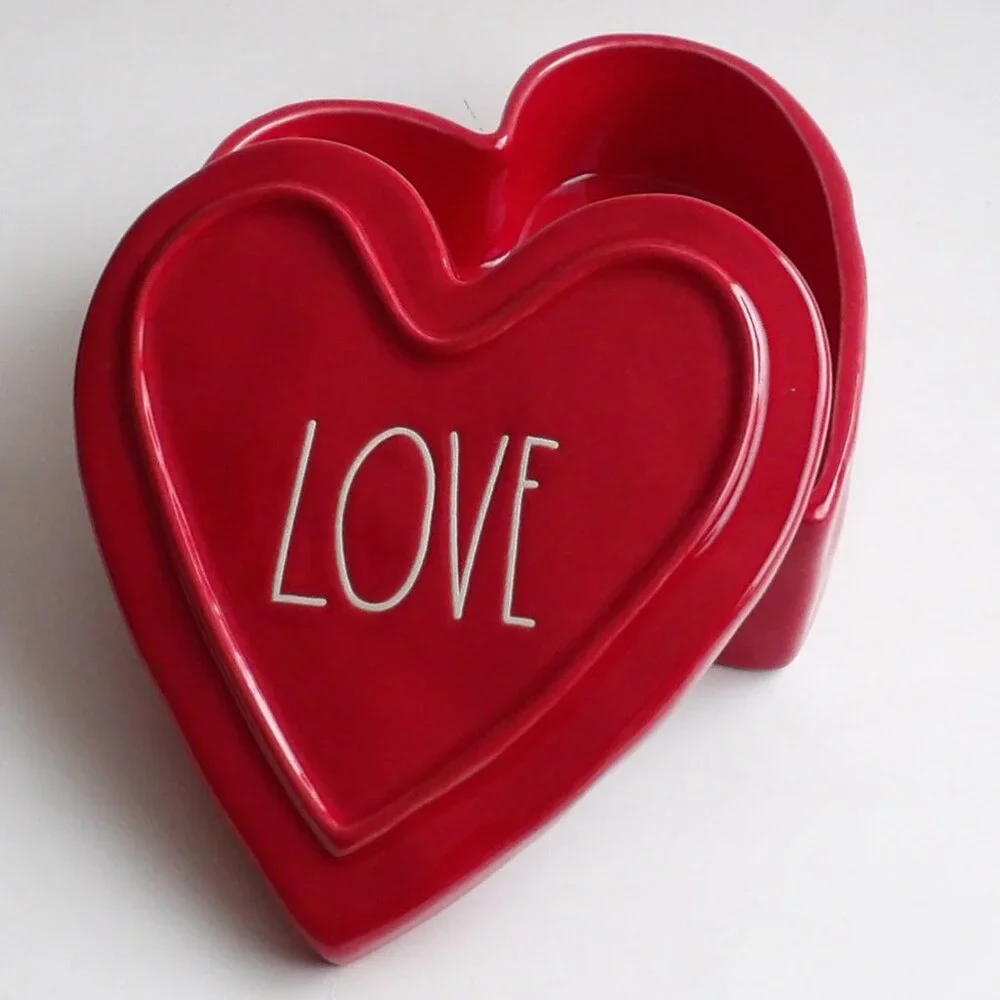 Rae Dunn LOVE Red Heart Shaped Jewelry or Trinket Box Artisan Collection